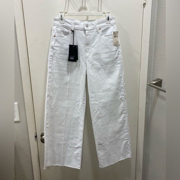 NWT Paige Anessa Wide Leg Cropped Raw Hem Jeam in Crisp White Size 27 - Picture 5 of 8